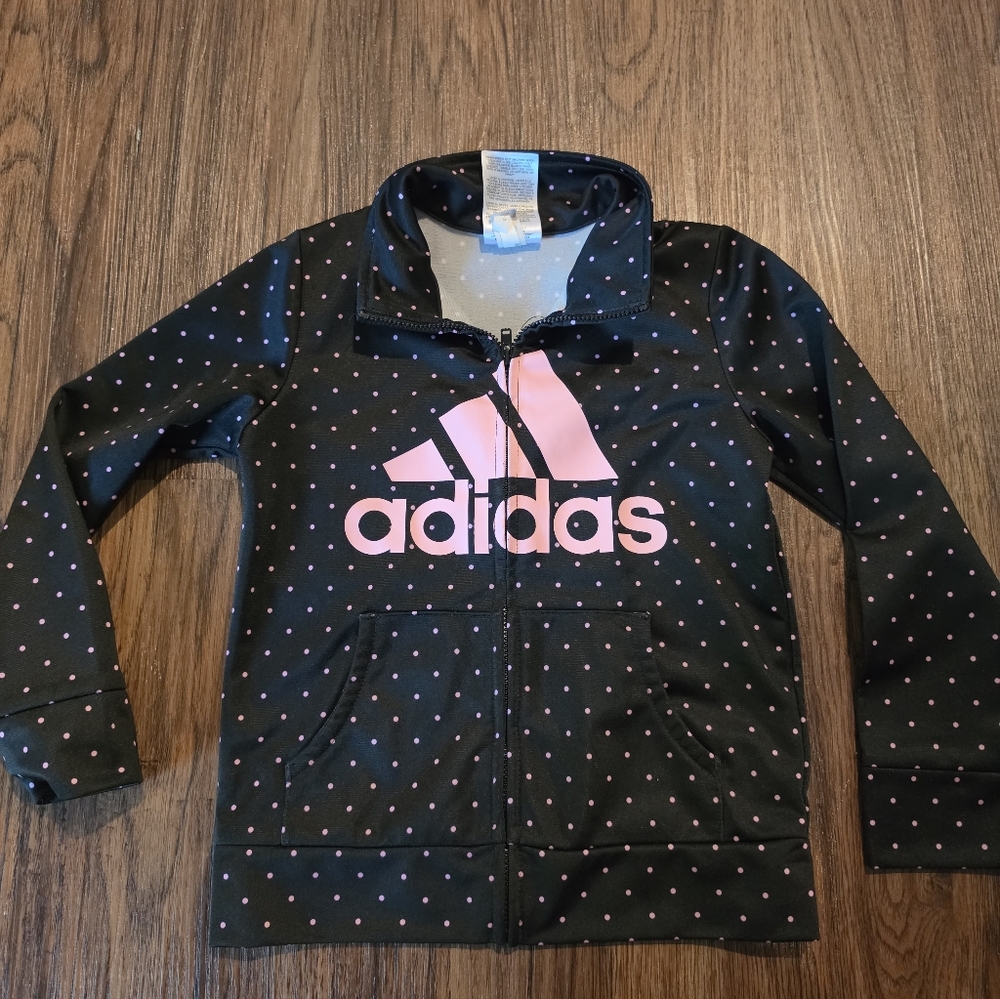 adidas Black Jacket with Pink Logo and Dot Pattern